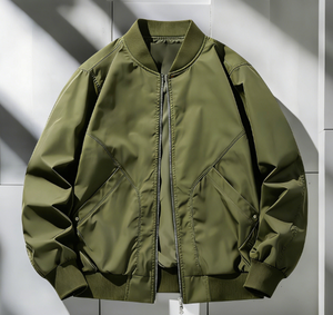 Blouson bomber blanc pour homme, col montant, fermeture éclair, coupe décontractée, vêtement d'automne, coupe-vent, en polyester - Product Image 5