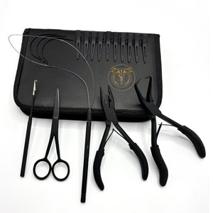 18PCS Black Hair Extension Tool Kit with Pliers, Loop <b>Needle</b>, Pulling Hook & Storage <b>Case</b> - Product Image 1