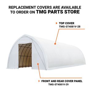 TMG ST4081V Garage de stockage préfabriqué à poutre simple avec couverture en PVC de qualité commerciale 17 oz, dimensions 40FT x 80FT, porte large ouverte 13FT L x 16FT H - Product Image 4