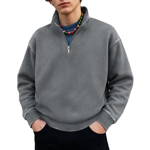 Men's Women's Blank Oversized Half Zip Sweatshirt <b>Mock</b> <b>Neck</b> Plain Cotton Casual Streetwear Pullover <b>Top</b> - Product Image 1