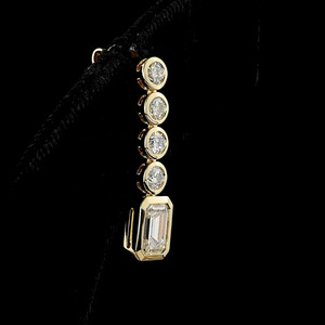 Boucles d'oreilles pendantes en diamant de laboratoire, taille ronde et taille émeraude, monture closée, or 10K 14K 18K, argent 925 935, bijoux fins - Product Image 4
