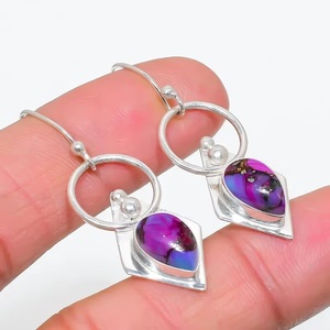 Boucles d'oreilles pendantes en argent sterling 925 faites à la main en cuivre violet turquoise accessoire de mode pour les fêtes prix d'usine - Product Image 6