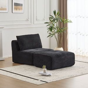 Modern Single Chaise Longue Lounge Memory Foam Compressed Pet-Friendly Corduroy Fabric Cloud Modular Sectional Sofa for Living - Product Image 1