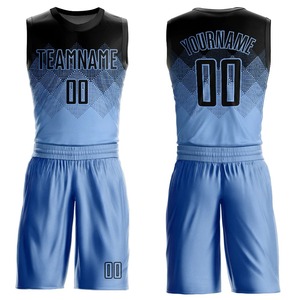 Custom <b>Light</b> Blue Black <b>Neck</b> Sublimation Mesh Polyester/Cotton Basketball Suit Jersey Professional Athletic Training Uniform for - Product Image 1