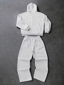 Men's Solid Color Long Sleeve Hooded Sweatshirt & Sweatpants Set 2pcs Light Gray Casual Loose Fit 100% Cotton Quick Dry - Product Image 3