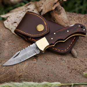 Couteau de poche artisanal LEGACY BLADES en acier Damas, manche en bois, lame à pointe tombante, pour la chasse, la survie en extérieur, pliable, OEM, industriel - Product Image 5