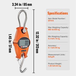 Digital Industrial Heavy-Duty Crane <b>Scale</b> 660 Lbs/300 kg Cast Aluminum Case with LCD Screen Handheld <b>Mini</b> - Product Image 3