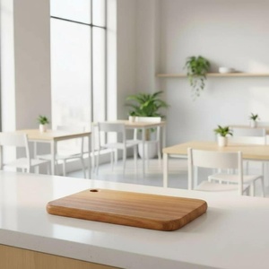 Planche à découper rectangulaire en bois, antidérapante, écologique, passe au lave-vaisselle, avec manche de couteau en bois - Product Image 2