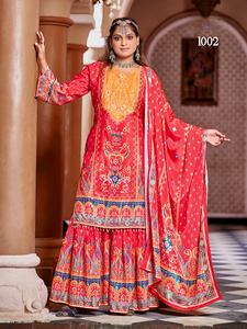 Traje pakistaní listo para usar, de seda crepé pura con estampado digital y trabajo de espejo original. Compre directamente del proveedor. - Product Image 2