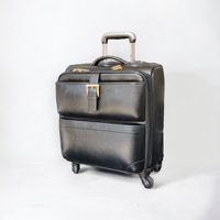 Valise de voyage vintage en cuir véritable légère de 20 pouces à 4 roues avec fermeture éclair pour week-end et nuitées