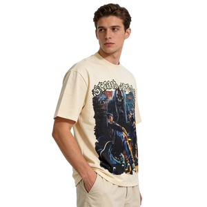 T-shirt imprimé pour homme de haute qualité, col rond, coupe ample, manches courtes, style vintage, tissu tricoté en polyester 250g, transfert thermique - Product Image 2