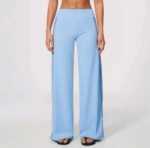 High Waist Full Length Wide Leg <b>Knitted</b> <b>Leggings</b> Solid Color Four-Way Stretch Breathable Letter Decoration Women's - Product Image 2