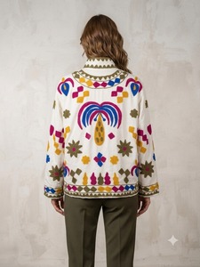<b>White</b> Floral Suzani Velvet <b>Jacket</b> for Women Handmade Folk Embroidery Boho Ethnic Coat Wholesale Apparel Supplier - Product Image 4