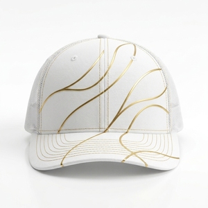 Casquette Trucker en Toile Brodé Or Blanc à 6 Panneaux, Unisexe, Réglable, pour Extérieur, Plage, Mode, Toutes Saisons, Décontractée, Personnalisable - Product Image 1