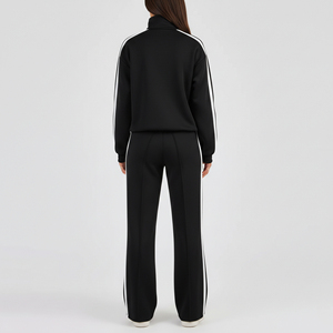 Survêtement zippé pour femme en coton 100% avec bandes latérales de couleur unie, broderies et strass, style streetwear, collection hiver, vente chaude 2 - Product Image 2