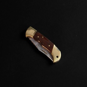 Cuchillo Plegable de Acero de Damasco Personalizado OEM DIY con Mango de Hueso y Latón, Cuchillo de Bolsillo Hecho a Mano, Funda de Cuero, Regalo EDC para Exteriores - Product Image 4