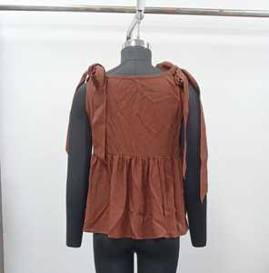 Brown Sleeveless Deep V <b>Neck</b> Tank Tops <b>Tie</b> Shoulder Ruffle Hem Casual Loose Fit Summer Woven 100% Polyester 120g Women's <b>Blouse</b> - Product Image 2