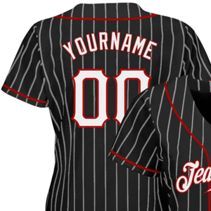 Black White Pinstripe White <b>Red</b> Baseball Jersey for Men Button Down Team Uniform Breathable Lightweight Athletic Tournament - Product Image 3