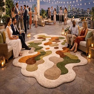 Alfombra abstracta multicolor de forma irregular, suave, hecha a mano, de lujo, para sala de estar, decoración moderna para el hogar, diseño único. - Product Image 4