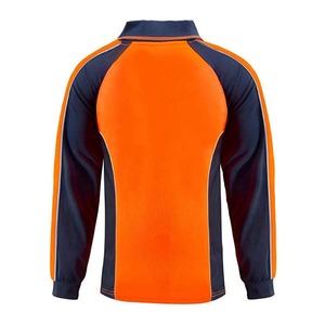 เสื้อเชิ้ตแขนสั้นคอสูงสำหรับผู้ชาย สีส้มกรมท่า แขนเสื้อแบบแร็กแลน แต่งขอบตัดสี ผ้าถักลำลอง ทรงปกติ - Product Image 1