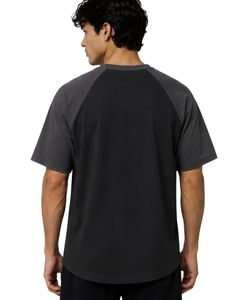 T-shirt Raglan Noir et Gris Foncé pour Homme, Manches Courtes, Col Rond, Coton, Personnalisé, Style Décontracté Streetwear, Color Block - Product Image 2