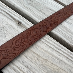 Hot Style Men's Western Leather <b>Tooling</b> <b>Belt</b> with Floral Hand Carving and Designer Antique Silver Brass Pin Buckle Unisex <b>Belts</b> - Product Image 5