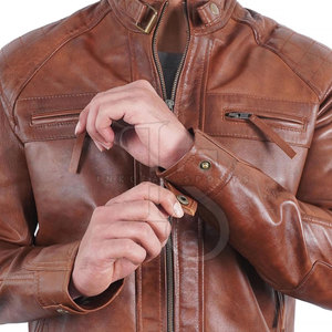 Top Selling Men's Leather Jacket Canvas <b>Stand</b> Collar Front Logo Custom Color Waterproof Winter Jacket - Product Image 6