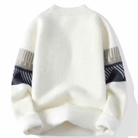 Pull col rond haut de gamme pour homme, en maille respirante mélange coton, avec logo frontal, doublure chaude en laine, pour usage quotidien, production en série