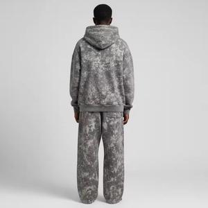 Custom Men's 430gsm 100% Cotton Oversized Hoodie Sweatpants Set Boxy Vintage Acid Wash with 3D Pattern Rhinestone Tracksuit - Product Image 2