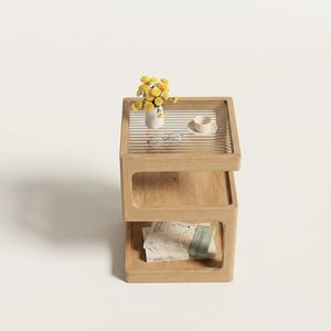 Modern Solid Wood Nightstand with 3 <b>Drawers</b> and Glass <b>Top</b>, Nordic Bedside <b>Table</b> for Bedroom, Apartment and Hotel Furniture - Product Image 2