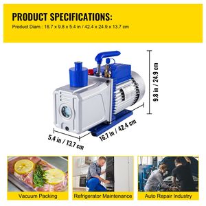 12CFM 1HP Two-Stage Vane <b>Vacuum</b> <b>Pump</b> 3 X 10-1 Pa Ultimate for HVAC Systems Rotary Auto AC Refrigerant Automotive <b>Vacuum</b> <b>Pump</b> - Product Image 3