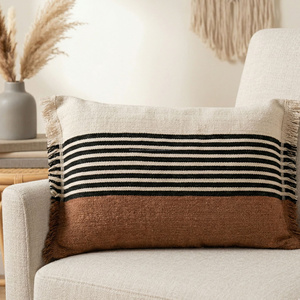 20 × 20 Inch Black <b>White</b> Handloom Woven Cushion Cover Bold Stripe Textured <b>Throw</b> Pillow Decorative Accent Modern Boho - Product Image 1