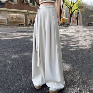 Pantalon large à taille haute pour femme, long, uni, plissé, décontracté, avec ceintures - Product Image 6