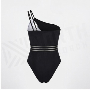 One Shoulder Color Blocking One Piece Swimsuit With Side Stripe High Waist Design For Women - Product Image 2