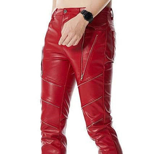 Pantalones de Cuero Personalizados para Hombre, Corte Ajustado, con Cierre, Estilo Motociclista, Moda Urbana - Product Image 5
