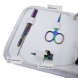 Kit d'outils professionnel pour extensions capillaires micro-anneaux arc-en-ciel avec pince à sertir pour anneaux nano, enfile-fils et ciseaux de coupe pour salon - Product Image 4