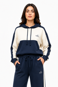 Conjunto Casual Moderno para Mujer, Sudadera Holgada de Moda, Pantalones Anchos con Logotipo Personalizado y Franja Lateral en Contraste - Product Image 3