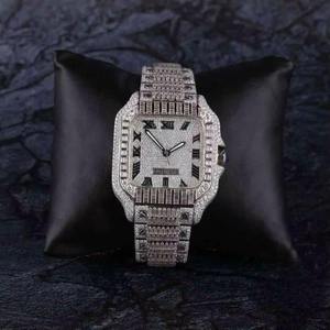 Luxury Men's Stainless Steel Diamond <b>Watch</b> Rectangle <b>Case</b> Analog Quartz Movement Roman Numeral Dial Deployment Clasp 39mm - Product Image 4