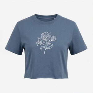 เสื้อยืดครอปพิมพ์ลายคอกลมแขนสั้นทรงเข้ารูปผ้าฝ้ายสำหรับผู้หญิงสีสันตามสั่งแฟชั่นฤดูร้อน - Product Image 1