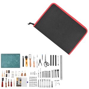 Kit di 61 Utensili per Lavorazione Pelle con Borsa Portatile in Tela per Incisione, Cucitura, Stampaggio e Levigatura - Product Image 1