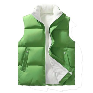 Gilet matelassé vert pour homme, col montant, fermeture éclair, coupe-vent, décontracté, vêtement d'extérieur d'hiver avec poches, couleur unie - Product Image 5