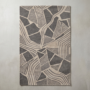 Grey <b>Ivory</b> Wool Abstract Line <b>Rug</b> Eco-Friendly Non-Slip Hand Tufted Layered Maze Fragmented Geometric Pattern for Contemporary - Product Image 1