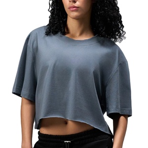 Vente en gros de hauts de sport pour femmes de haute qualité, vêtements d'été, logo personnalisé, t-shirt court 180g, coupe ample, 100% coton - Product Image 1