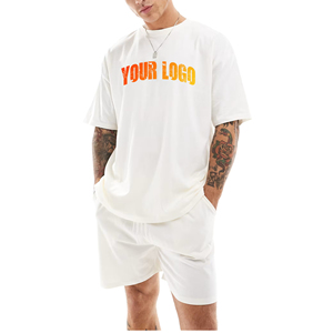 Wholesale Summer Solid 100% Cotton Short Tracksuits Dgt Print Sweat Suit <b>2</b> <b>Piece</b> <b>Set</b> Half Sleeve Men's Short <b>Sets</b> Customized - Product Image 6