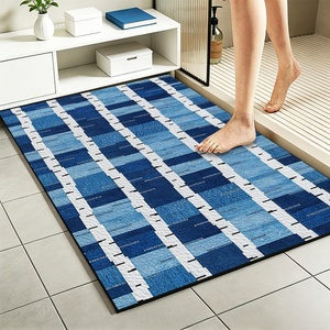 Tapis de bain rectangulaire moderne en microfibre avec motif à carreaux et dos antidérapant en caoutchouc pour sol de salle de bain - Product Image 1