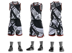 Ensemble de maillot de basket personnalisable : débardeur sans manches et short, impression par transfert thermique, personnalisation sur le devant, polyester à séchage rapide - Product Image 4