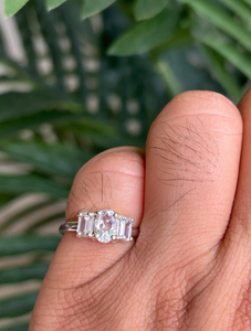 Three Stone Diamond <b>Ring</b> 925 Silver Prong Setting Emerald Cut Classic Engagement Women's Jewelry - Product Image 1