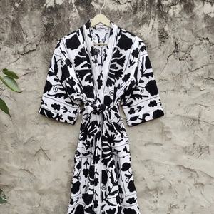 Women's Cotton Suzani Embroidery Long <b>Kimono</b> Floral Boho Vintage Robe Wrap House Coat for Home Sleepwear <b>Summer</b> Ethnic Style - Product Image 1