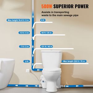 Sistema de inodoro moderno con bomba maceradora de 500W, descarga dual, descarga trasera, descarga ascendente y diseño de trampa S para sótano - Product Image 2
