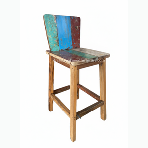 Tabouret de bar design en bois de bateau recyclé, style rustique vintage industriel, bois coloré original, pour pub, café, restaurant - Product Image 1